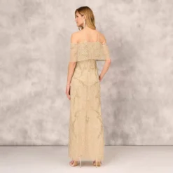 Beaded Cold Shoulder Gown With Popover Bodice In Light Gold -Cheap Vesta Gleam Store MD1E202408 AA267 Regular Back