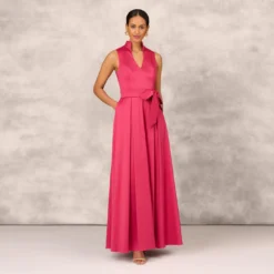 Stretch Mikado Ball Gown With Self Tie Sash In Faded Azalea