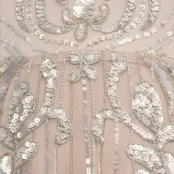 Hand Beaded Illusion Midi-Length Fit-And-Flare Cocktail Dress In Silver -Cheap Vesta Gleam Store MD1E206654 AA040 Regular Alternate