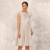 Hand Beaded Illusion Midi-Length Fit-And-Flare Cocktail Dress In Silver