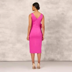 Shutter Pleat Satin Dress In Pink Flame -Cheap Vesta Gleam Store MD1E207082 AR670 Regular Back