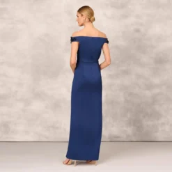 Hand Beaded Off The Shoulder Long Column Gown With Slit In Navy -Cheap Vesta Gleam Store MD1E207083 AC412 Regular Back