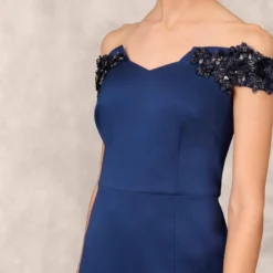 Hand Beaded Off The Shoulder Long Column Gown With Slit In Navy -Cheap Vesta Gleam Store MD1E207083 AC412 Regular Detail
