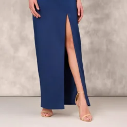 Hand Beaded Off The Shoulder Long Column Gown With Slit In Navy -Cheap Vesta Gleam Store MD1E207083 AC412 Regular Lifestyle