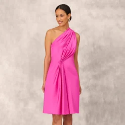 One Shoulder Midi Dress With Pleated Details In Magenta -Cheap Vesta Gleam Store MD1E207318 AA520 Regular Default 06172c35 db13 4706 a482 077564304e91