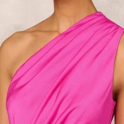 One Shoulder Midi Dress With Pleated Details In Magenta -Cheap Vesta Gleam Store MD1E207318 AA520 Regular Detail