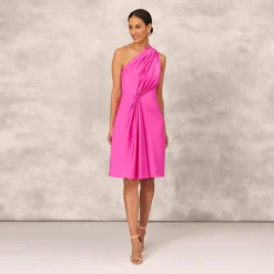 One Shoulder Midi Dress With Pleated Details In Magenta -Cheap Vesta Gleam Store MD1E207318 AA520 Regular Front