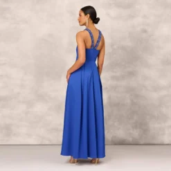 V-Neck Mikado Gown With Jewel Beaded Straps In Royal Sapphire -Cheap Vesta Gleam Store MD1E207615 AN401 Regular Back