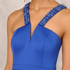 V-Neck Mikado Gown With Jewel Beaded Straps In Royal Sapphire -Cheap Vesta Gleam Store MD1E207615 AN401 Regular Detail