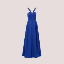 V-Neck Mikado Gown With Jewel Beaded Straps In Royal Sapphire -Cheap Vesta Gleam Store MD1E207615 AN401 Regular Flat