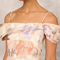 Off The Shoulder Printed Metallic Jacquard Ball Gown In Bronze Multi -Cheap Vesta Gleam Store MD1E207638 AB233 Regular Detail