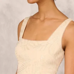 Sequined And Embroidered Midi-Length Sheath Cocktail Dress With Feather Trim In Champagne -Cheap Vesta Gleam Store MD1E207643 AA100 Regular Detail