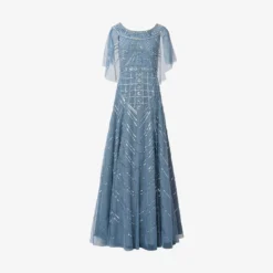 Beaded Ball Gown With Cape Sleeves In Vintage Blue -Cheap Vesta Gleam Store MD1E207719 AC466 Regular Flat