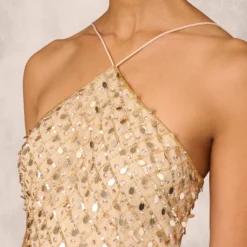 Sequin Beaded Mermaid Gown With Halter Neckline In Gold -Cheap Vesta Gleam Store MD1E207723 AA038 Regular Detail