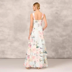 Floral Print Embroidered Long A-Line Gown In Blue Multi -Cheap Vesta Gleam Store MD1E207899 AA461 Regular Back