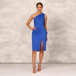 One Shoulder Crepe Cocktail Dress With Slit In Royal Sapphire -Cheap Vesta Gleam Store MD1E207906 AN401 Regular Front