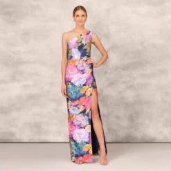 One Shoulder Draped Floral Gown With Thigh Slit In Navy Multi -Cheap Vesta Gleam Store MD1E207918 AA980 Regular Default 82f55414 eafd 4762 899d 6b57cc7e0975