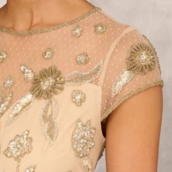 Floral Hand-Beaded Point D Sprit Mesh Illusion Gown In Light Gold -Cheap Vesta Gleam Store MD1E207924 AA267 Regular Detail