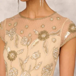 Floral Hand-Beaded Point D Sprit Mesh Illusion Gown In Light Gold -Cheap Vesta Gleam Store MD1E207924 AA267 Regular Lifestyle
