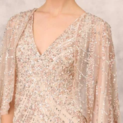 Hand Beaded Long Column Gown With Cape And Slit In Blush -Cheap Vesta Gleam Store MD1E207926 AA248 Regular Detail