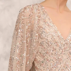 Hand Beaded Long Column Gown With Cape And Slit In Blush -Cheap Vesta Gleam Store MD1E207926 AA248 Regular Lifestyle