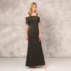 Satin Crepe Column Gown With Beaded Double Strap Details In Black