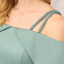 Satin Crepe Column Gown With Beaded Double Strap Details In Green Slate -Cheap Vesta Gleam Store MD1E208155 AA355 Regular Lifestyle