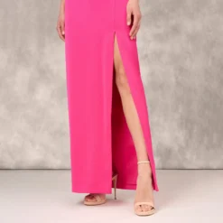 Satin Halter Gown With Rosette Accent In Hot Pink -Cheap Vesta Gleam Store MD1E208156 AA672 Regular Lifestyle