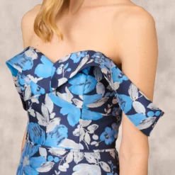 Off The Shoulder Floral Jacquard Gown In Blue Multi -Cheap Vesta Gleam Store MD1E208165 AA461 Regular Detail