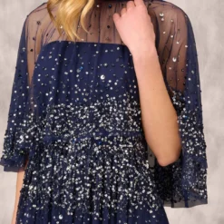 Beaded Strapless Gown With Sheer Removable Cape In Navy -Cheap Vesta Gleam Store MD1E208169 AA412 Regular Detail