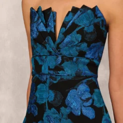 Floral Stretch Jacquard Strapless Midi Dress With Pleat Details In Blue Multi -Cheap Vesta Gleam Store MD1E208345 AA461 Regular Detail