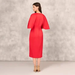 Crepe Back Satin Midi Dress With Flutter Sleeves In Chateau Red -Cheap Vesta Gleam Store MD1E208607 AE613 Regular Back