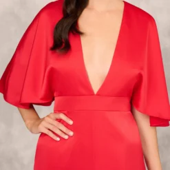 Crepe Back Satin Midi Dress With Flutter Sleeves In Chateau Red -Cheap Vesta Gleam Store MD1E208607 AE613 Regular Detail