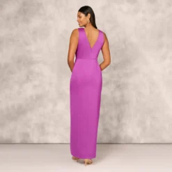 Sleeveless Satin Crepe Column Gown With Bow Waist In Wild Orchid -Cheap Vesta Gleam Store MD1E208622 AD510 Regular Back