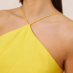 Stretch Crepe Long Halter Mermaid Dress With Cutouts In Lemon -Cheap Vesta Gleam Store MN1E205112 AA733 Regular Side