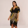 Beaded Faux Wrap Dress With Dolman Sleeves In Black Multi