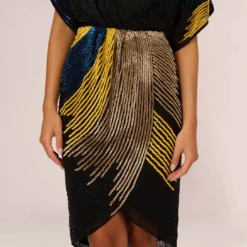 Beaded Faux Wrap Dress With Dolman Sleeves In Black Multi -Cheap Vesta Gleam Store MN1E206112 AA960 Regular Lifestyle