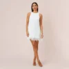 Sequined Trapeze Halter Dress With Feather Trim In Ivory