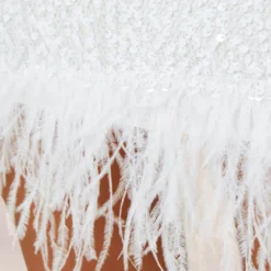 Sequined Trapeze Halter Dress With Feather Trim In Ivory -Cheap Vesta Gleam Store MN1E206390 AC194 Regular Detaill