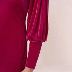 Velvet Short Sheath Cocktail Dress With Mutton Sleeves In Hot Pink -Cheap Vesta Gleam Store MN1E206786 AA672 Regular Lifestyle