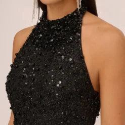 Hand-Beaded Halter Swing Dress In Black -Cheap Vesta Gleam Store MN1E206806 AA002 Regular Detail