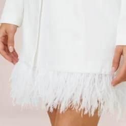Charmeuse Tuxedo Short Sheath Cocktail Dress With Feather Trim In Ivory -Cheap Vesta Gleam Store MN1E206883 AC194 Regular Alternate