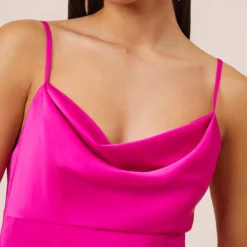 Stretch Satin Cowl Neck Long Column Gown With Slit In Pink Flame -Cheap Vesta Gleam Store MN1E206926 AR670 Regular Side