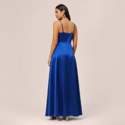 Twist Front Satin Gown With Cutout In True Blue -Cheap Vesta Gleam Store MN1E206933 AA400 Regular Back