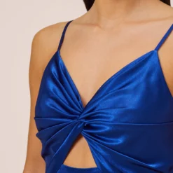 Twist Front Satin Gown With Cutout In True Blue -Cheap Vesta Gleam Store MN1E206933 AA400 Regular Side