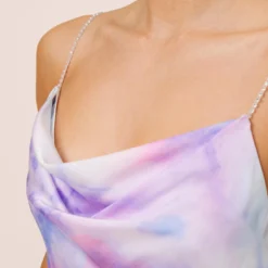 Watercolor Print Satin Gown In Purple Multi -Cheap Vesta Gleam Store MN1E206966 AA592 Regular Side