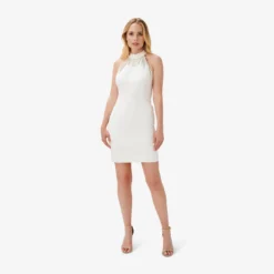 Crepe Mini Sheath Cocktail Dress With Crystal Trim In Ivory -Cheap Vesta Gleam Store MN1E207116 AC194 Regular Side