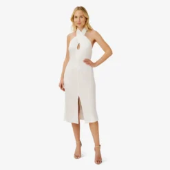 Satin Crisscross Halter Midi-Length Cocktail Dress In Ivory -Cheap Vesta Gleam Store MN1E207218 AC194 Regular Alternate