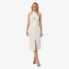 Satin Crisscross Halter Midi-Length Cocktail Dress In Ivory