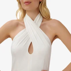 Satin Crisscross Halter Midi-Length Cocktail Dress In Ivory -Cheap Vesta Gleam Store MN1E207218 AC194 Regular Detail